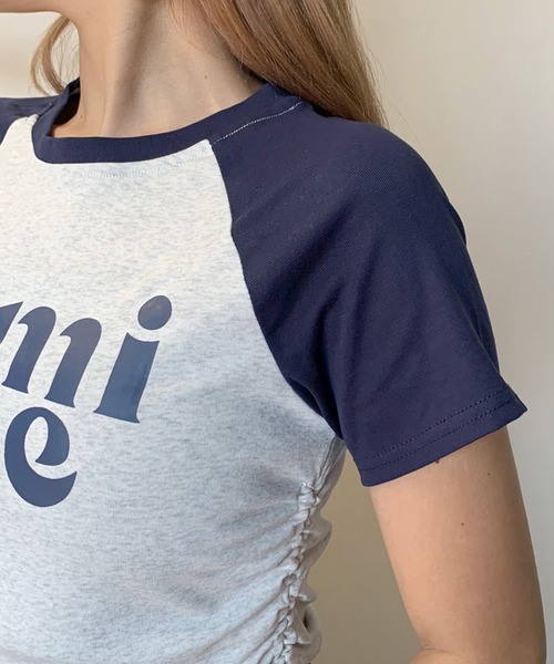non-hedge(ノンヘッジ)の「ロゴサイドドロストラグランクロップド丈半袖チビTシャツ(Tシャツ/カットソー・レディース・ブラック/レッド/ネイビー・FREE)」の14枚目の写真