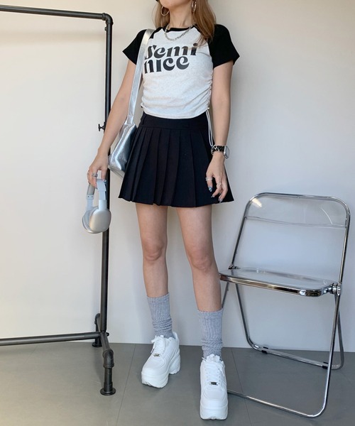 non-hedge(ノンヘッジ)の「ロゴサイドドロストラグランクロップド丈半袖チビTシャツ(Tシャツ/カットソー・レディース・ブラック/レッド/ネイビー・FREE)」の21枚目の写真