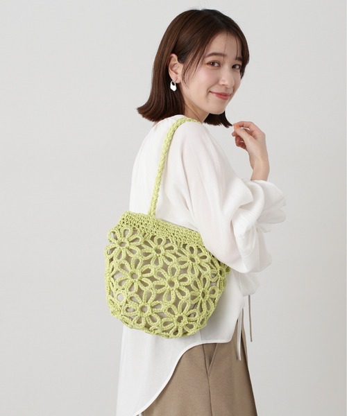 N.(N. Natural Beauty Basic)(エヌエヌナチュラルビューティーベーシック)の「◆透かし編みペーパートートバッグ(トートバッグ・レディース・ベージュ/イエロー・フリ-)」の8枚目の写真