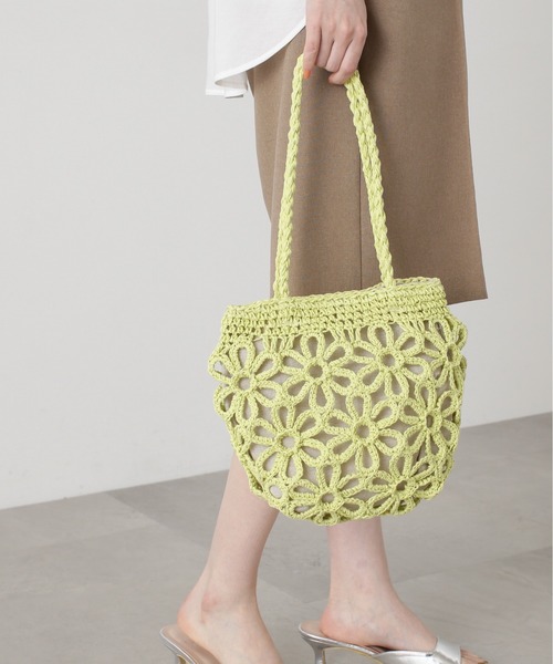 N.(N. Natural Beauty Basic)(エヌエヌナチュラルビューティーベーシック)の「◆透かし編みペーパートートバッグ(トートバッグ・レディース・ベージュ/イエロー・フリ-)」の9枚目の写真