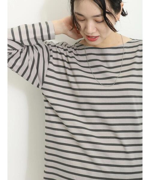 専用　Samansa Mos2 ボーダー長袖Tシャツ セール】 ダックスフント刺繍ボーダーロンT（イエロー/パープル