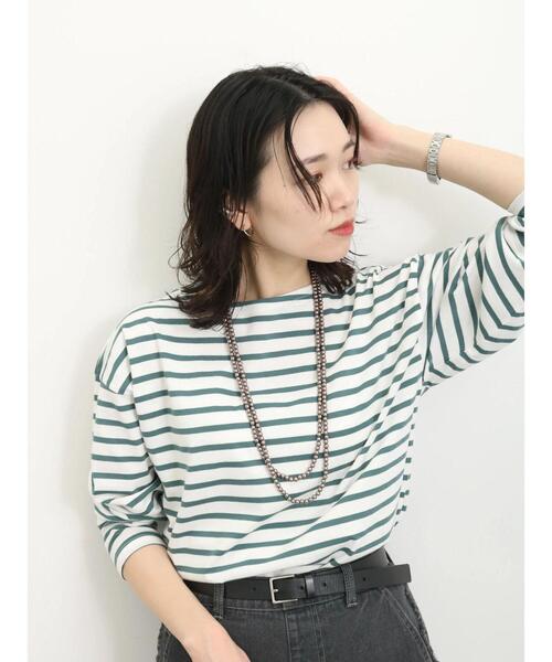Samansa Mos2 blue(サマンサモスモスブルー)の「ボーダーロンT(Tシャツ/カットソー・レディース・ピンク/グリーン/ブルー/オフホワイト/グレー・F)」の20枚目の写真