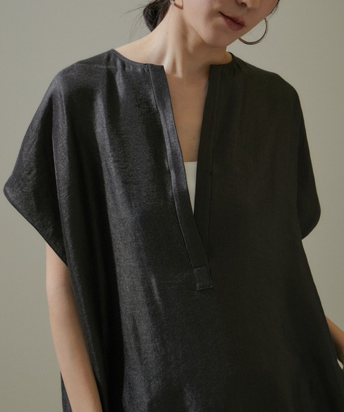 SALON adam et rope'（サロン アダム エ ロペ）の「[24SS]シャイニーツイルカフタンワンピース【セットアップ対応】（ワンピース・レディース・ブラック/グレー系その他・FREE）」の6枚目の写真