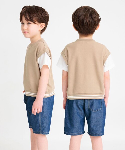 BRANSHES（ブランシェス）の「重ね着風鹿の子半袖Tシャツ（Tシャツ/カットソー・キッズ・グレー/ベージュ/ブラック・150/140/130/80/120/110/100/90）」の19枚目の写真