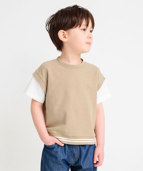 BRANSHES（ブランシェス）の「重ね着風鹿の子半袖Tシャツ（Tシャツ/カットソー・キッズ・グレー/ベージュ/ブラック・150/140/130/80/120/110/100/90）」の12枚目の写真