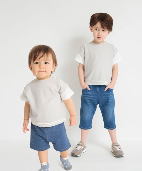 BRANSHES（ブランシェス）の「重ね着風鹿の子半袖Tシャツ（Tシャツ/カットソー・キッズ・グレー/ベージュ/ブラック・150/140/130/80/120/110/100/90）」の7枚目の写真