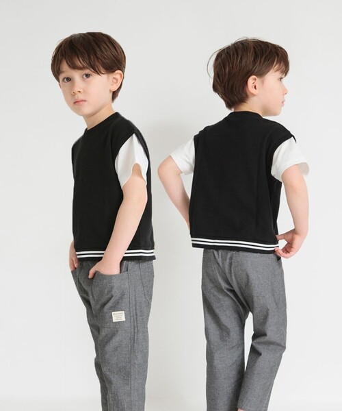 BRANSHES（ブランシェス）の「重ね着風鹿の子半袖Tシャツ（Tシャツ/カットソー・キッズ・グレー/ベージュ/ブラック・150/140/130/80/120/110/100/90）」の22枚目の写真