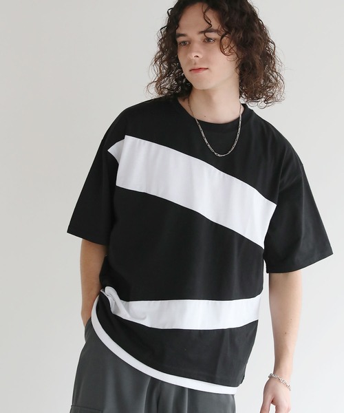 ASTRONOMY（アストロノミー）の「Buyer's Select/切替五分袖ビッグシルエットTシャツ（Tシャツ/カットソー・メンズ・ブラック/ホワイト・M/L）」の2枚目の写真