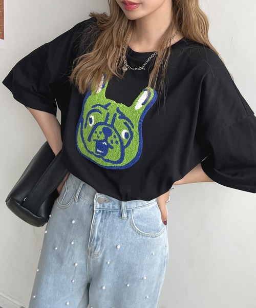 ABYS(アビス)の「アニマル柄刺繍BIGTシャツ(Tシャツ/カットソー・レディース・ブラック/ホワイト/オートミール/ブルー・FREE)」の22枚目の写真