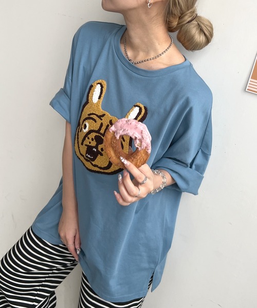 ABYS(アビス)の「アニマル柄刺繍BIGTシャツ(Tシャツ/カットソー・レディース・ブラック/ホワイト/オートミール/ブルー・FREE)」の9枚目の写真