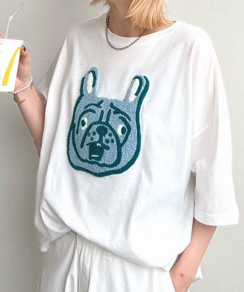 ABYS(アビス)の「アニマル柄刺繍BIGTシャツ(Tシャツ/カットソー・レディース・ブラック/ホワイト/オートミール/ブルー・FREE)」の18枚目の写真