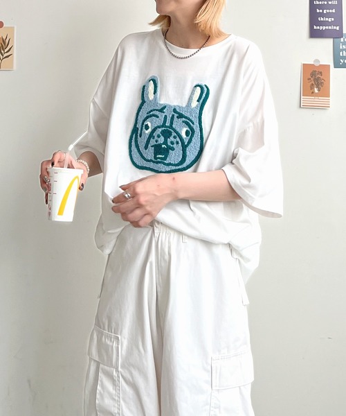 ABYS(アビス)の「アニマル柄刺繍BIGTシャツ(Tシャツ/カットソー・レディース・ブラック/ホワイト/オートミール/ブルー・FREE)」の16枚目の写真