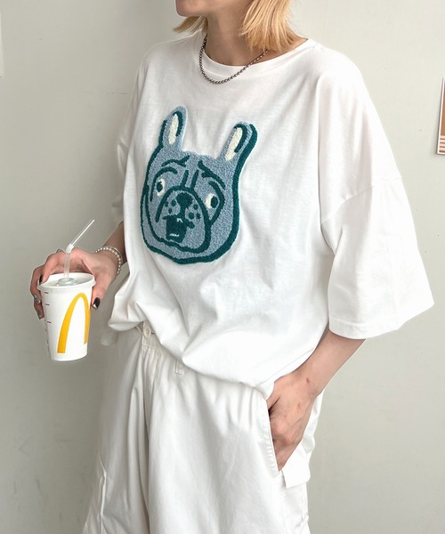 ABYS(アビス)の「アニマル柄刺繍BIGTシャツ(Tシャツ/カットソー・レディース・ブラック/ホワイト/オートミール/ブルー・FREE)」の15枚目の写真