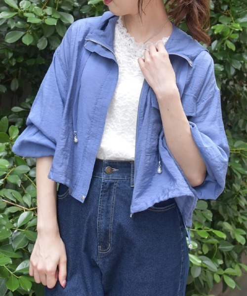 axes femme(アクシーズファム)の「ポケット付シアーパーカー(ブルゾン・レディース・キナリ/ブラック/グレイッシュベージュ/ブルー・FREE)」の1枚目の写真