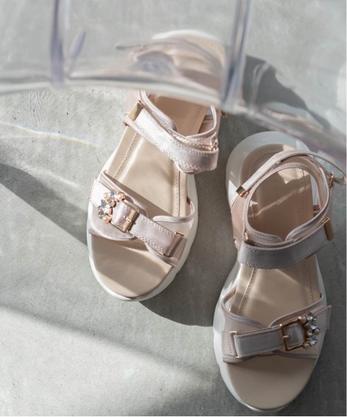 コンビマテリアル ビジューバックルサンダル（サンダル）｜RANDA