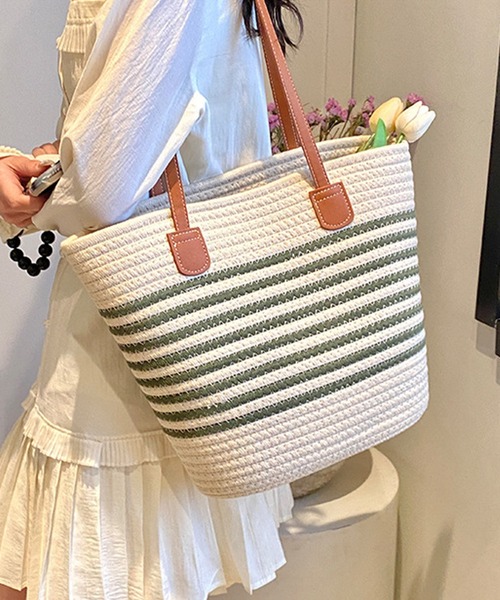 aimoha(アイモハ)の「シンプル大容量かごバッグ(トートバッグ・レディース・ベージュ/パープル/ブルー/グリーン/チョコ/ブラック・FREE)」の1枚目の写真