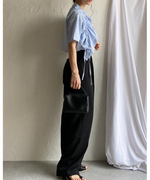 She's Closet(シーズクローゼット)の「半袖ショート丈クロップドドロストシャーリングギャザーリボンシャツブラウス(シャツ/ブラウス・レディース・ホワイト/ブルー/ブラック・FREE)」の9枚目の写真