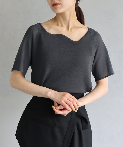 &g'aime（アンジェム）の「【&g’aime】カーブネック袖シースルーニットトップス（ニット/セーター・レディース・ブラック/チャコールグレー/ブルー・FREE）」の12枚目の写真
