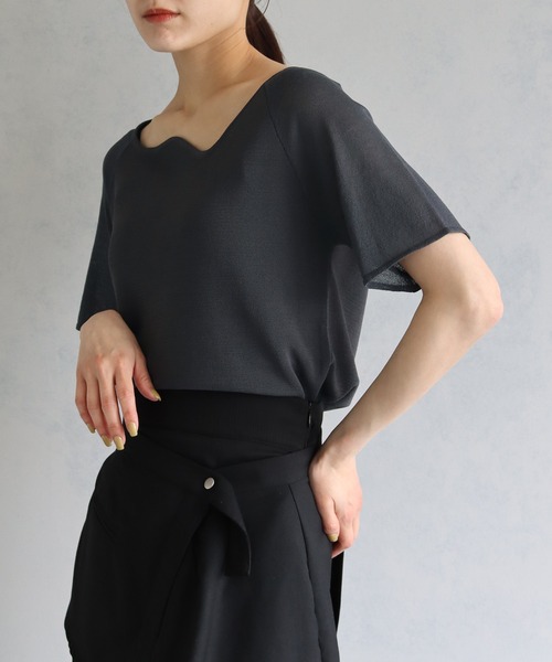 &g'aime（アンジェム）の「【&g’aime】カーブネック袖シースルーニットトップス（ニット/セーター・レディース・ブラック/チャコールグレー/ブルー・FREE）」の14枚目の写真