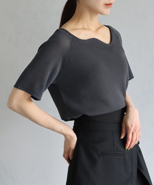 &g'aime（アンジェム）の「【&g’aime】カーブネック袖シースルーニットトップス（ニット/セーター・レディース・ブラック/チャコールグレー/ブルー・FREE）」の16枚目の写真