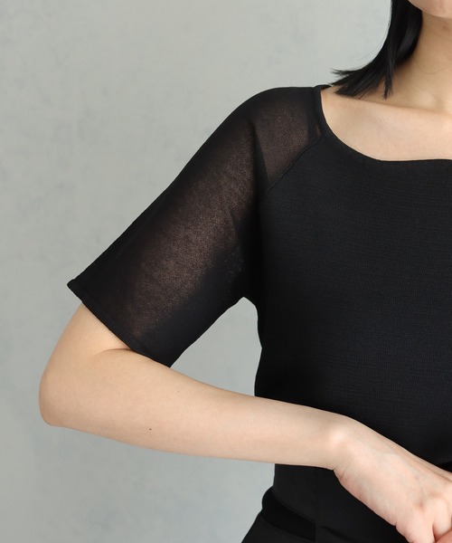 &g'aime（アンジェム）の「【&g’aime】カーブネック袖シースルーニットトップス（ニット/セーター・レディース・ブラック/チャコールグレー/ブルー・FREE）」の8枚目の写真