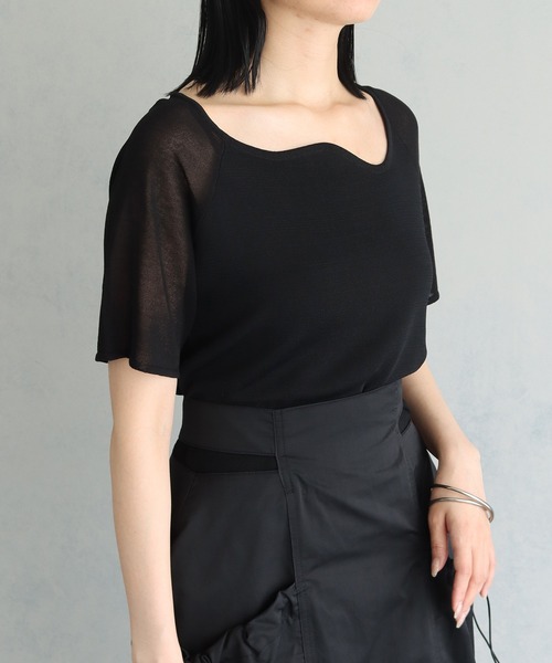 &g'aime（アンジェム）の「【&g’aime】カーブネック袖シースルーニットトップス（ニット/セーター・レディース・ブラック/チャコールグレー/ブルー・FREE）」の7枚目の写真