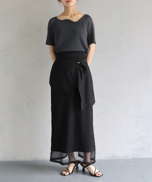 &g'aime（アンジェム）の「【&g’aime】カーブネック袖シースルーニットトップス（ニット/セーター・レディース・ブラック/チャコールグレー/ブルー・FREE）」の18枚目の写真