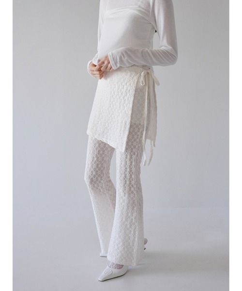 Uenui（ウニュイ）の「レース ラップスカート アンド パンツ レイヤード 巻きスカート フレアパンツ（その他パンツ・レディース・ホワイト/ブラック・FREE）」の13枚目の写真