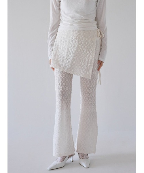 Uenui（ウニュイ）の「レース ラップスカート アンド パンツ レイヤード 巻きスカート フレアパンツ（その他パンツ・レディース・ホワイト/ブラック・FREE）」の14枚目の写真