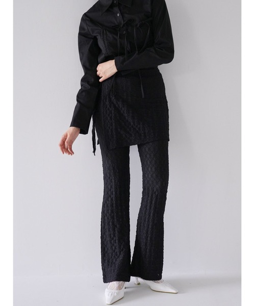 Uenui（ウニュイ）の「レース ラップスカート アンド パンツ レイヤード 巻きスカート フレアパンツ（その他パンツ・レディース・ホワイト/ブラック・FREE）」の7枚目の写真