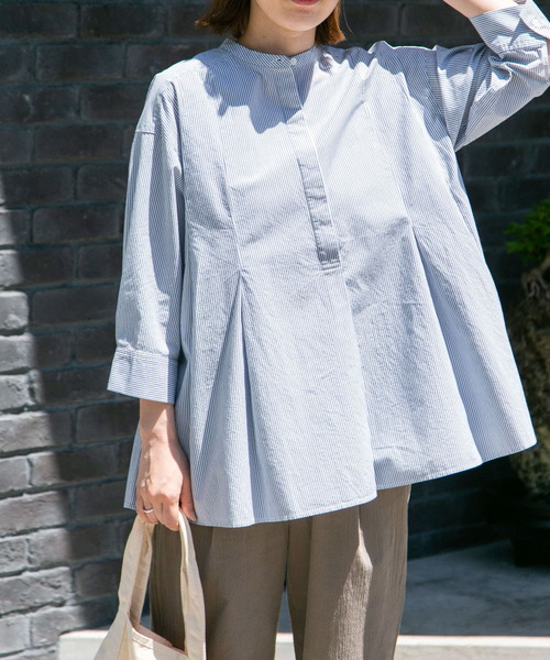 FORK&SPOON（フォークアンドスプーン）の「FORK&SPOON　ストライプタックブラウス（シャツ/ブラウス・レディース・ブラック/ブルー・1）」の3枚目の写真