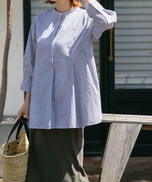 FORK&SPOON（フォークアンドスプーン）の「FORK&SPOON　ストライプタックブラウス（シャツ/ブラウス・レディース・ブラック/ブルー・1）」の18枚目の写真