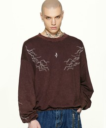 LIBERE（リベーレ）の「LIBERE リベーレ / LIGHTNING SWEATSHIRTS アシッドウォッシュライトニングスウェットシャツ ビッグシルエットトレーナー / 241223-241224（スウェット）」