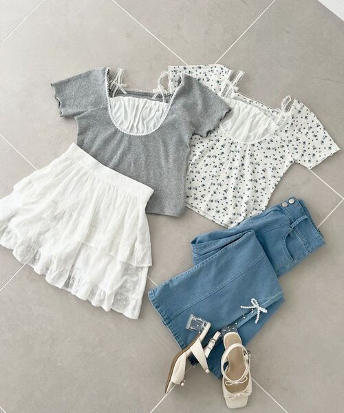 MAJESTIC LEGON（マジェスティックレゴン）の「フロントギャザーフリルTシャツ（Tシャツ/カットソー・レディース・ピンク系その他2/グレー/ブルー系その他2・MEDIUM）」の2枚目の写真