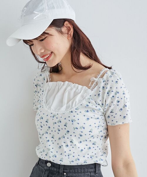 MAJESTIC LEGON（マジェスティックレゴン）の「フロントギャザーフリルTシャツ（Tシャツ/カットソー・レディース・ピンク系その他2/グレー/ブルー系その他2・MEDIUM）」の9枚目の写真