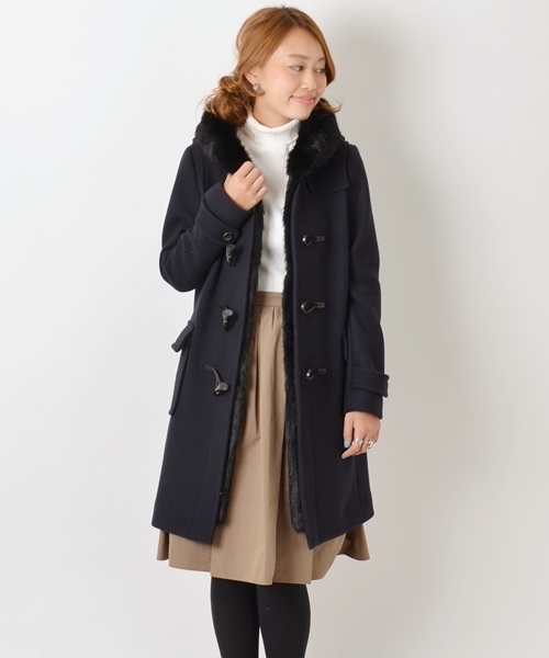 shipsシップス ライトブルー ダッフルコート ファー付き SHIPS for