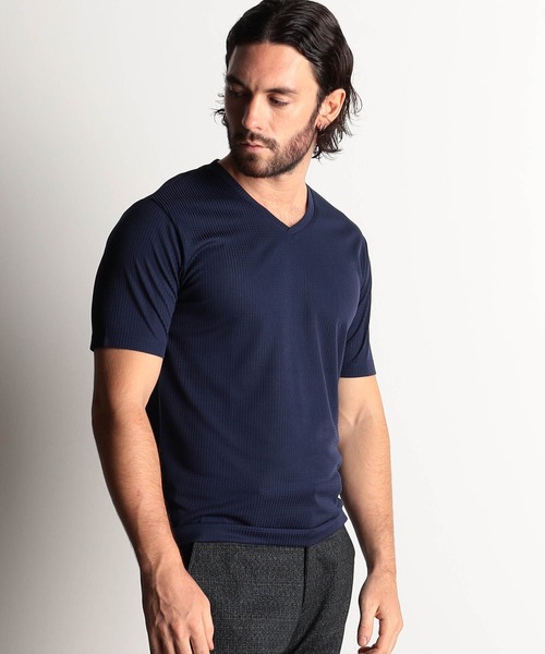 HIDEAWAYS NICOLE（ハイダウェイニコル）の「ブロックストレッチＶネック半袖プルオーバー（Tシャツ/カットソー・メンズ・オフホワイト/ブラック/シルバーグレー/ロイヤルブルー・MEDIUM/LARGE/X-LARGE）」の4枚目の写真