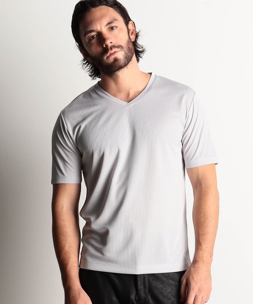 HIDEAWAYS NICOLE（ハイダウェイニコル）の「ブロックストレッチＶネック半袖プルオーバー（Tシャツ/カットソー・メンズ・オフホワイト/ブラック/シルバーグレー/ロイヤルブルー・MEDIUM/LARGE/X-LARGE）」の3枚目の写真