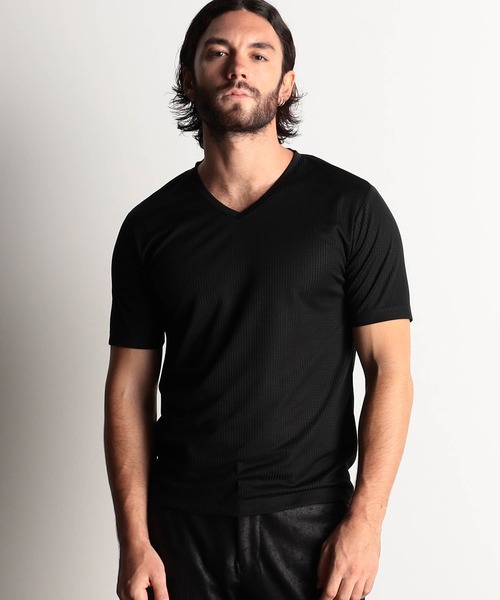 HIDEAWAYS NICOLE（ハイダウェイニコル）の「ブロックストレッチＶネック半袖プルオーバー（Tシャツ/カットソー・メンズ・オフホワイト/ブラック/シルバーグレー/ロイヤルブルー・MEDIUM/LARGE/X-LARGE）」の2枚目の写真