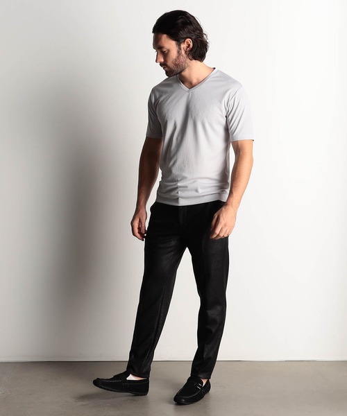 HIDEAWAYS NICOLE（ハイダウェイニコル）の「ブロックストレッチＶネック半袖プルオーバー（Tシャツ/カットソー・メンズ・オフホワイト/ブラック/シルバーグレー/ロイヤルブルー・MEDIUM/LARGE/X-LARGE）」の6枚目の写真