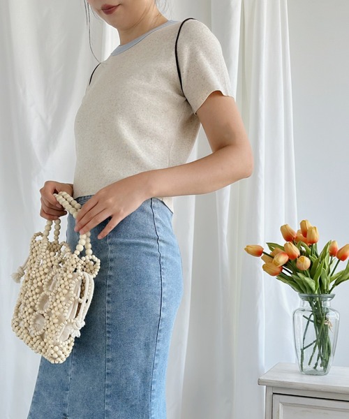 aimoha（アイモハ）の「カラフルバインダーネックTシャツ（Tシャツ/カットソー・レディース・ブルー/オフホワイト/ピンク/ベージュ/グリーン・MEDIUM）」の7枚目の写真