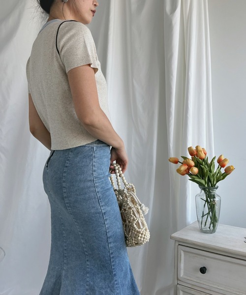 aimoha（アイモハ）の「カラフルバインダーネックTシャツ（Tシャツ/カットソー・レディース・ブルー/オフホワイト/ピンク/ベージュ/グリーン・MEDIUM）」の10枚目の写真