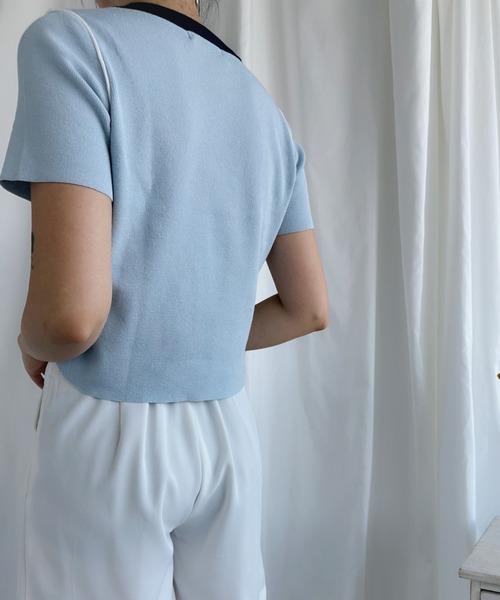 aimoha（アイモハ）の「カラフルバインダーネックTシャツ（Tシャツ/カットソー・レディース・ブルー/オフホワイト/ピンク/ベージュ/グリーン・MEDIUM）」の13枚目の写真