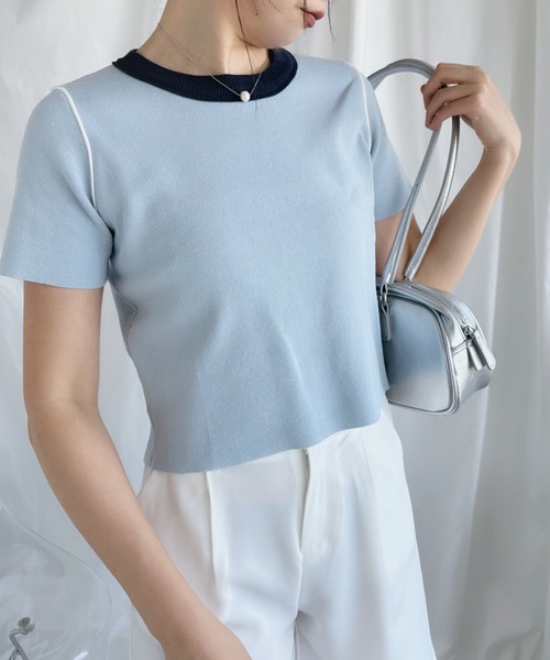 aimoha（アイモハ）の「カラフルバインダーネックTシャツ（Tシャツ/カットソー・レディース・ブルー/オフホワイト/ピンク/ベージュ/グリーン・MEDIUM）」の14枚目の写真