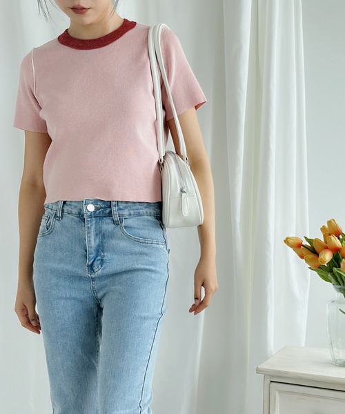 aimoha（アイモハ）の「カラフルバインダーネックTシャツ（Tシャツ/カットソー・レディース・ブルー/オフホワイト/ピンク/ベージュ/グリーン・MEDIUM）」の16枚目の写真