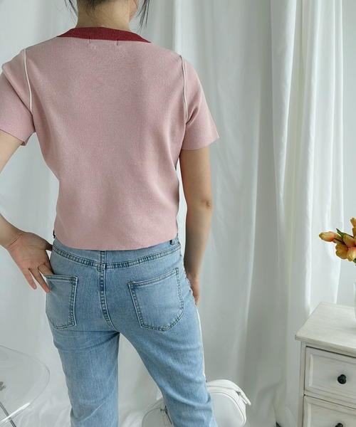 aimoha（アイモハ）の「カラフルバインダーネックTシャツ（Tシャツ/カットソー・レディース・ブルー/オフホワイト/ピンク/ベージュ/グリーン・MEDIUM）」の17枚目の写真