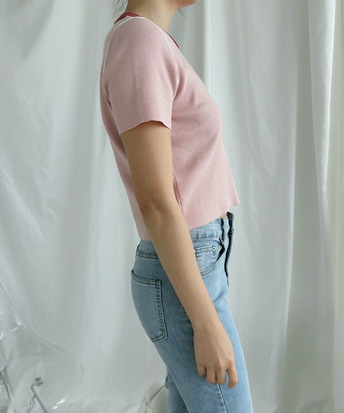 aimoha（アイモハ）の「カラフルバインダーネックTシャツ（Tシャツ/カットソー・レディース・ブルー/オフホワイト/ピンク/ベージュ/グリーン・MEDIUM）」の18枚目の写真