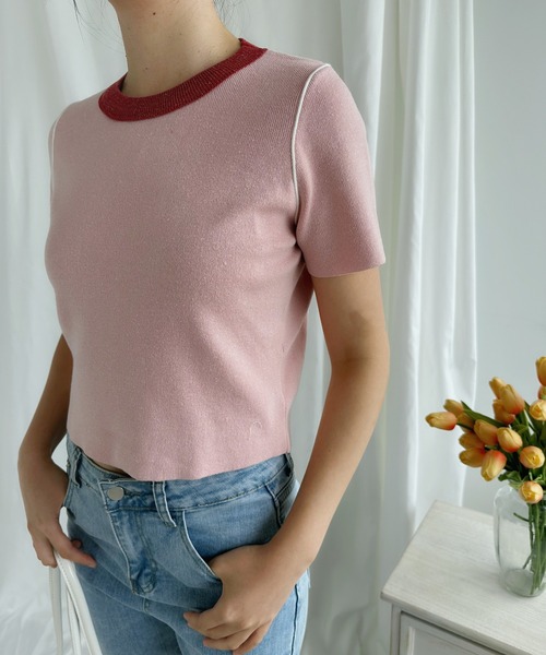 aimoha（アイモハ）の「カラフルバインダーネックTシャツ（Tシャツ/カットソー・レディース・ブルー/オフホワイト/ピンク/ベージュ/グリーン・MEDIUM）」の20枚目の写真