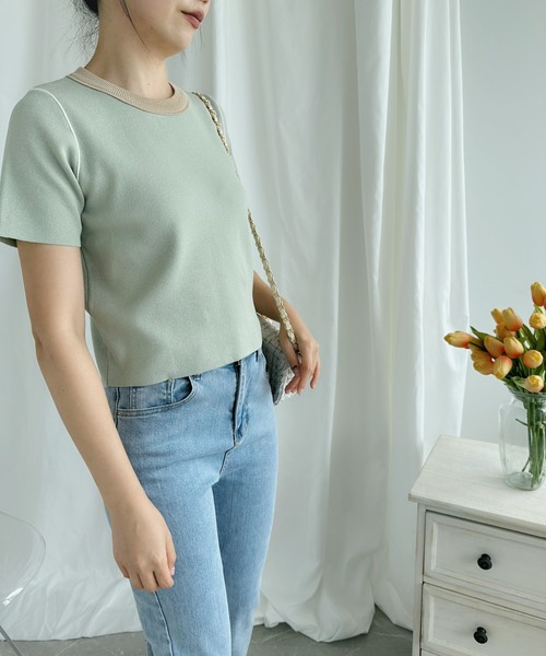 aimoha（アイモハ）の「カラフルバインダーネックTシャツ（Tシャツ/カットソー・レディース・ブルー/オフホワイト/ピンク/ベージュ/グリーン・MEDIUM）」の22枚目の写真