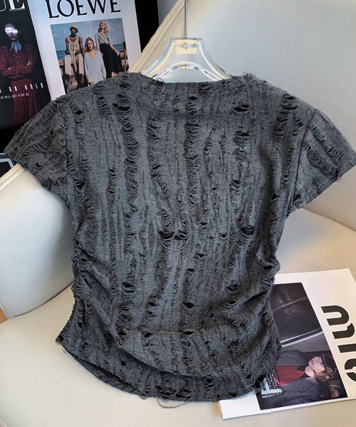 .KOM(ドットコム)の「A'GEM/9 × .kom 『.KOM/ドットケーオーエム』ブロークン蝶クロップTEE(Tシャツ/カットソー・レディース・チャコールグレー/ホワイト・S)」の8枚目の写真